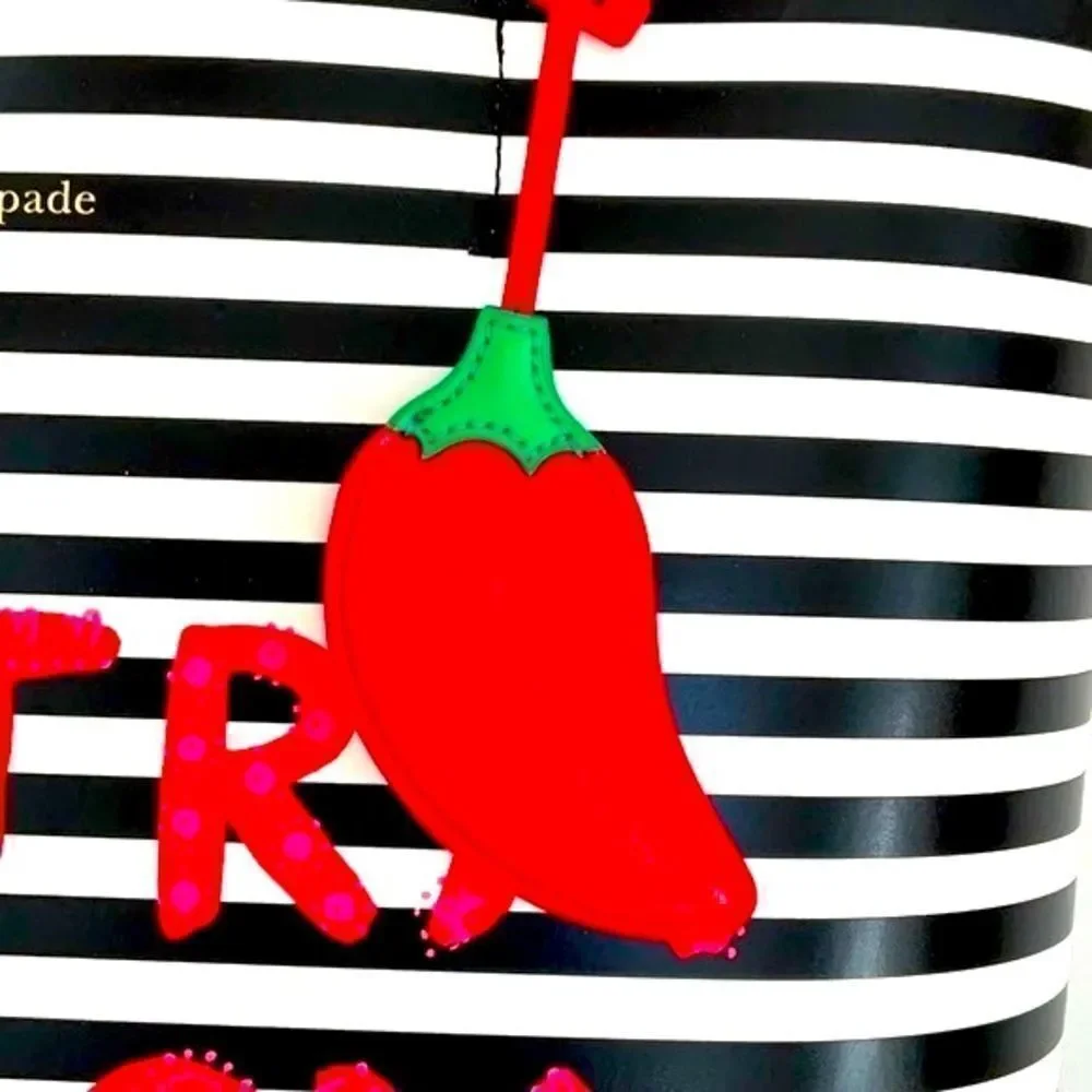 KATE SPADE NWT CHILI PEPPER LEN TOTE SHOULDER BAG EXTRA SPICY RED BLACK STRIPED - Picture 5 of 11